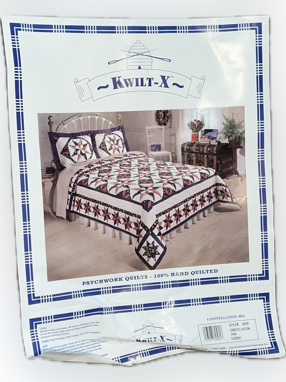 Vintage New NOS Kwilt-X Patchwork Star Constellation Quilt Hand Quilted Twin - Picture 2 of 4